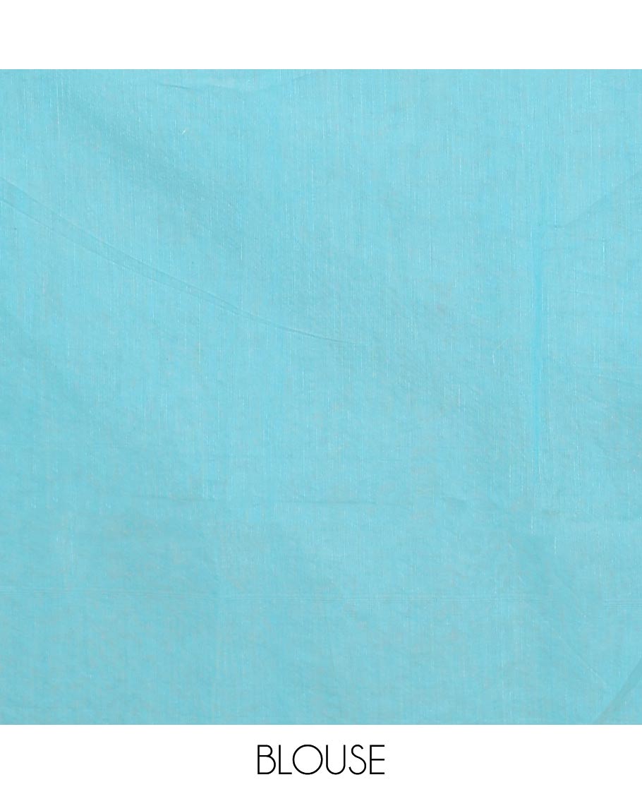 Borderless light blue floral buttas semi-silk cotton saree, Mughal-style motifs woven pallu