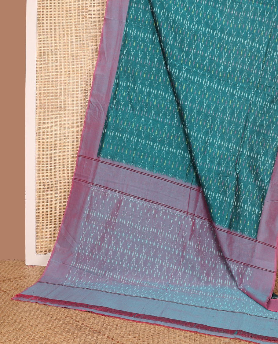 Peacock blue buttas ikkat cotton saree, contrast plain border, and pallu of buttas
