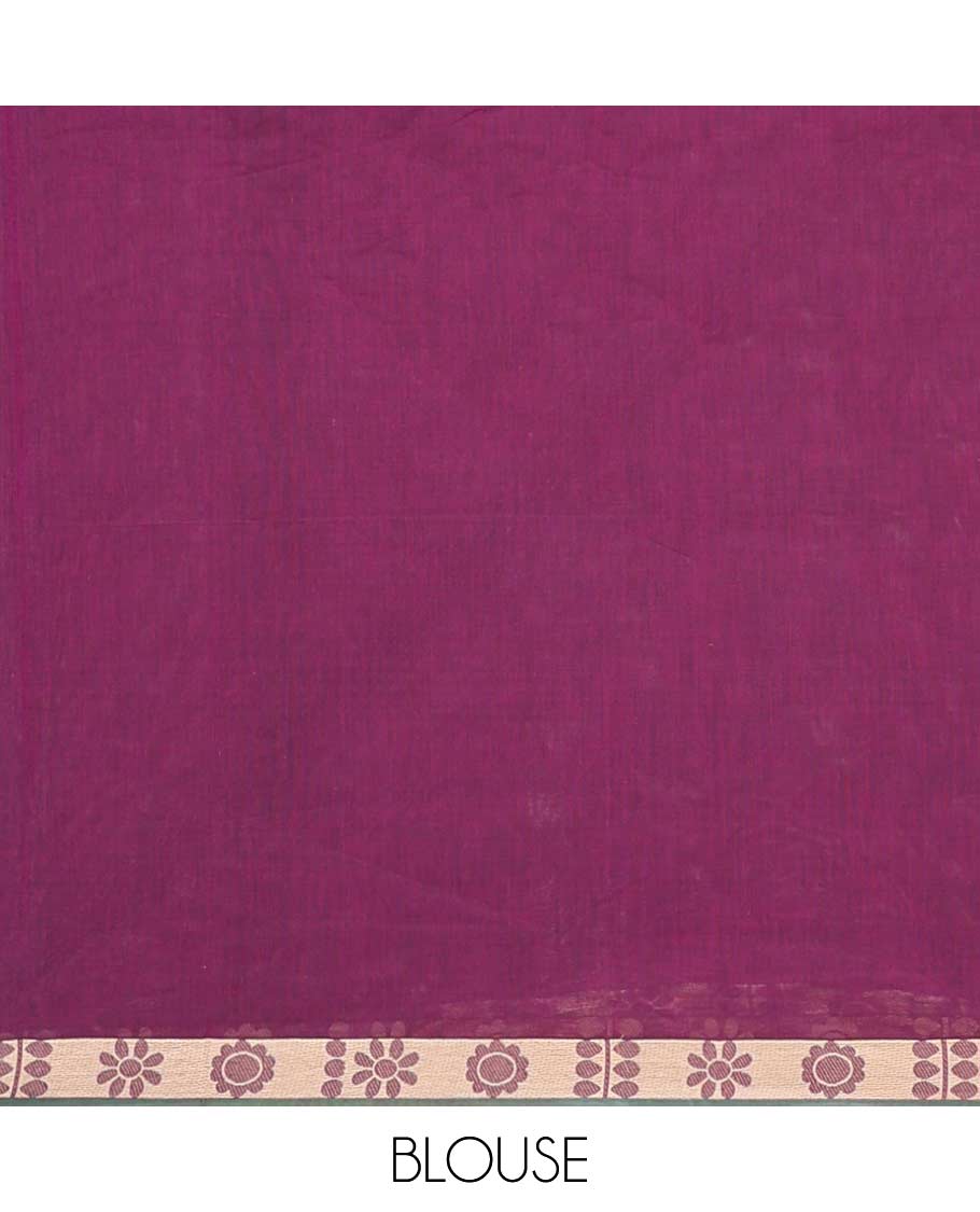 Purple floral stripes Coimbatore cotton saree, contrast butta border, and pallu steeped with traditional designs