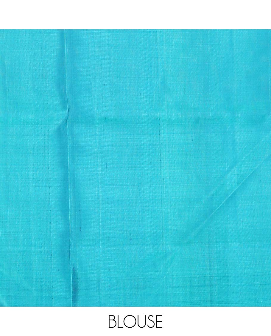 Borderless blue zari buttas and paisleys soft silk saree, zari woven pallu of intricate designs