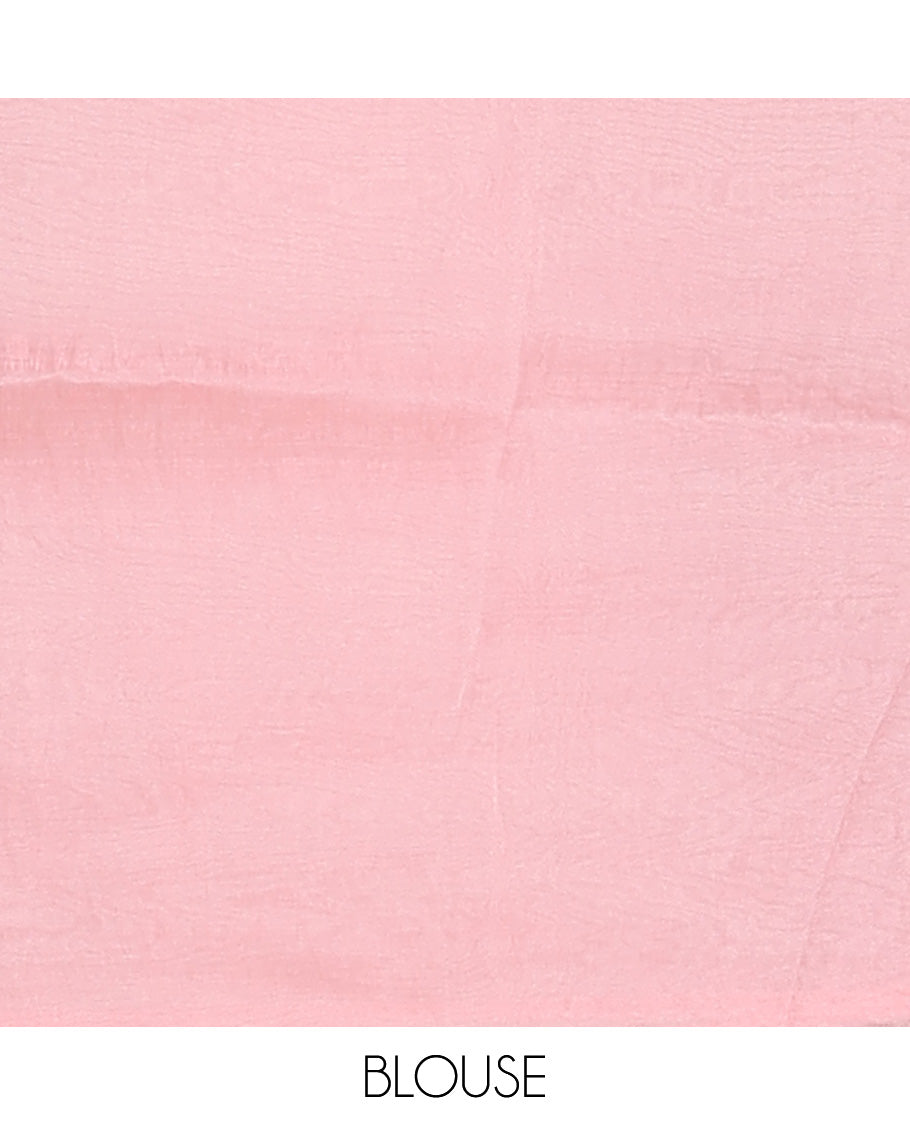 Pink rose flower colorful thread embroidered designer organza saree, thin embroidered lace border