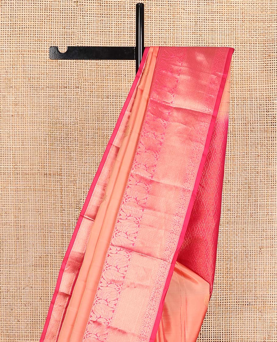 Orange zari buttas Vasundhara silk mix saree, contrast border of kodi visiry, and then kuli kann design, and jaal pallu