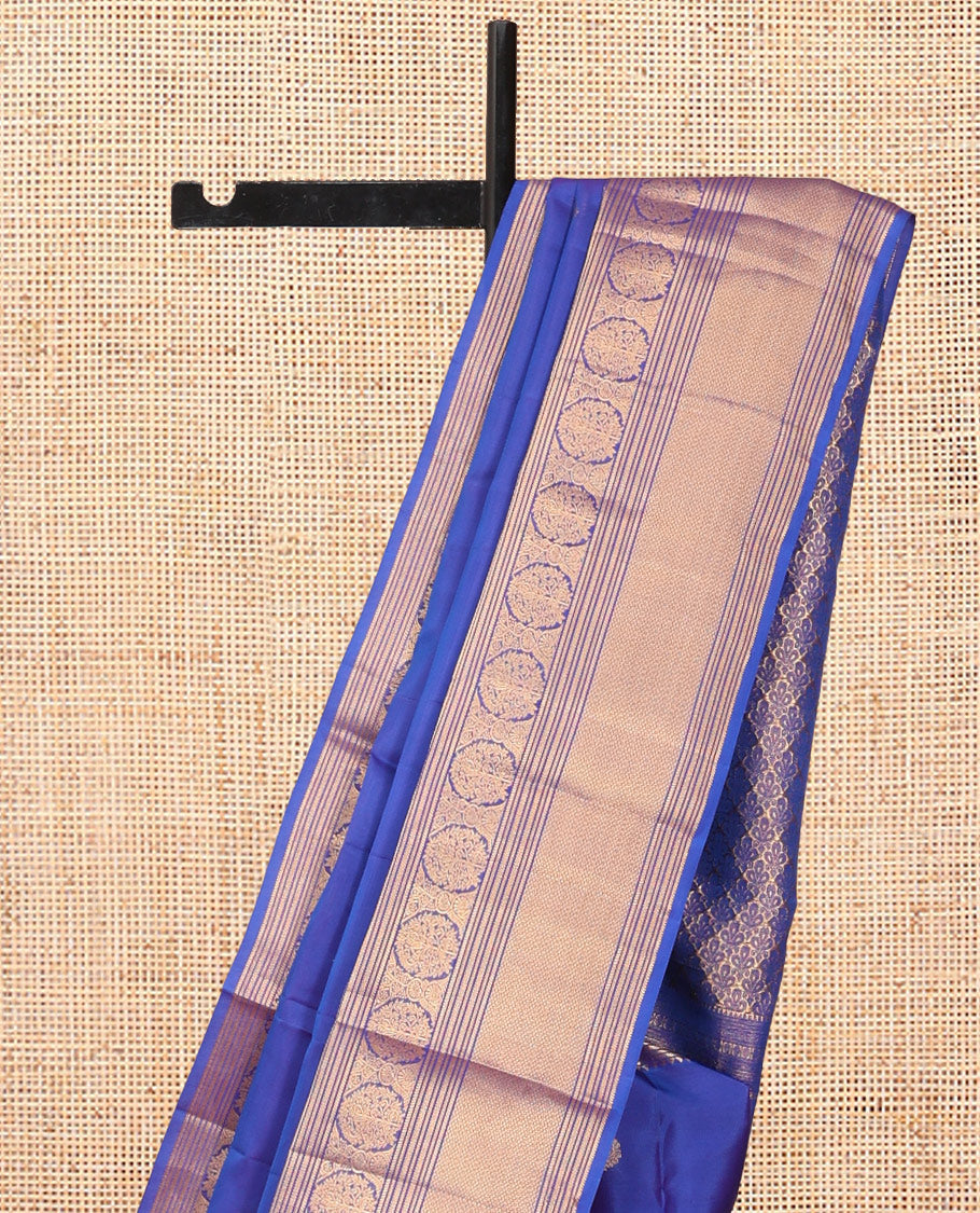 Blue Vasundhara Lite Silk Mix Saree, Finely Crafted with Zari Buttas, a Zari Border of Rekku, Banaras, Neli, Mayil Kann and Kodi Visiry, Grand Pallu, and a Matching Blouse