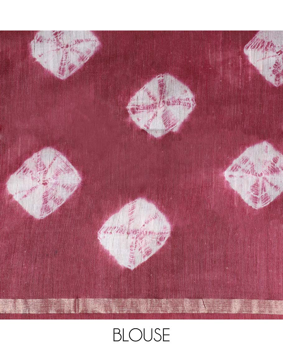 Multi-color abstract printed linen cotton saree, contrast striped border & shibori motifs printed pallu
