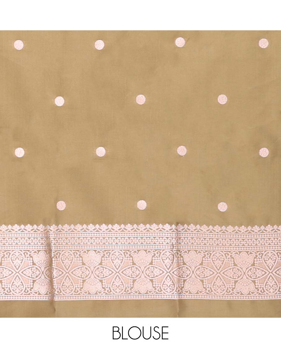 Borderless dark mustard butter silk saree with zari buttas, zari-rich intricately designed pallu