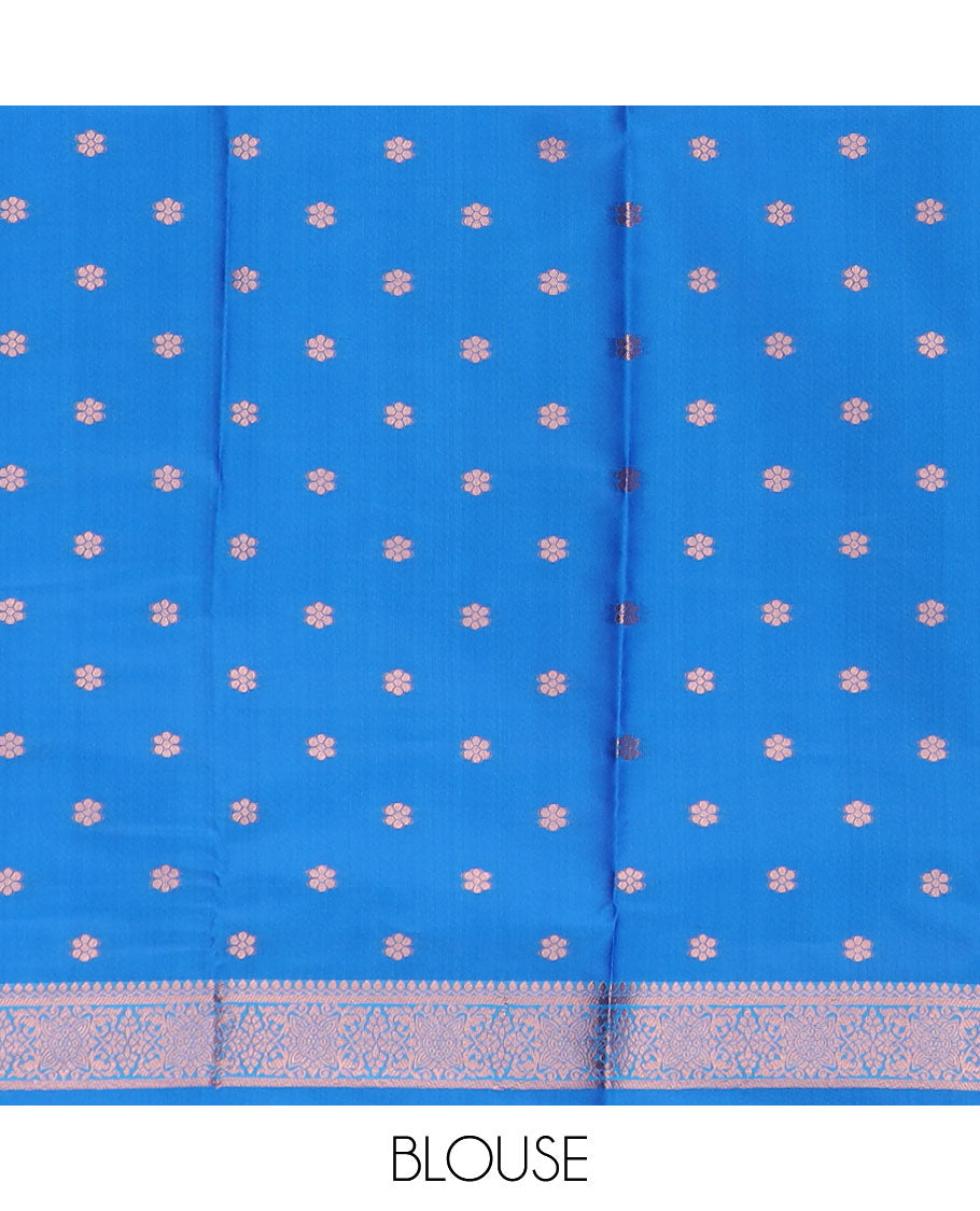 Blue butter silk saree with chakram zari buttas, zari border & self-pallu of traditional designs