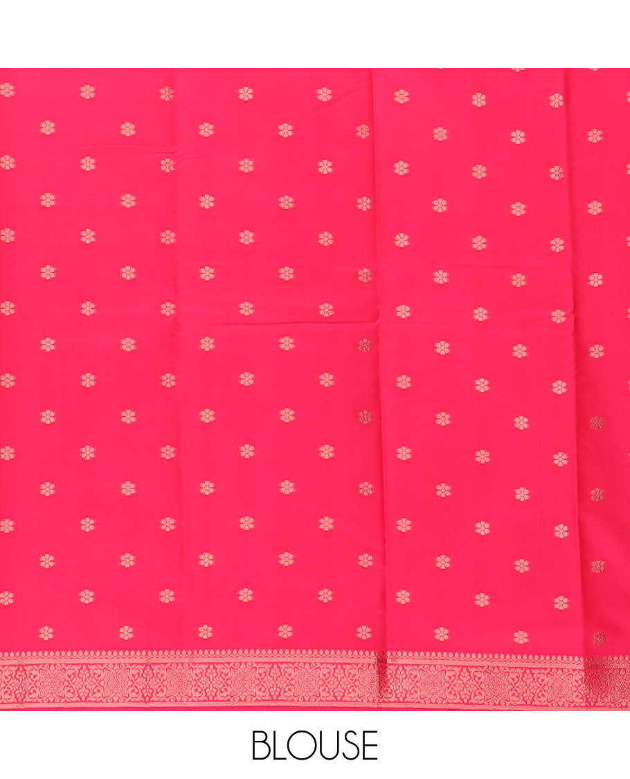 Pink butter silk saree with chakram zari buttas, zari border & self-pallu of traditional designs