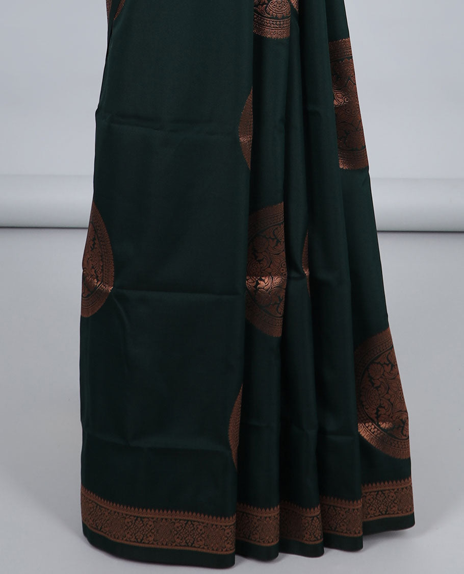 Green butter silk saree with chakram zari buttas, zari border & self-pallu of traditional designs