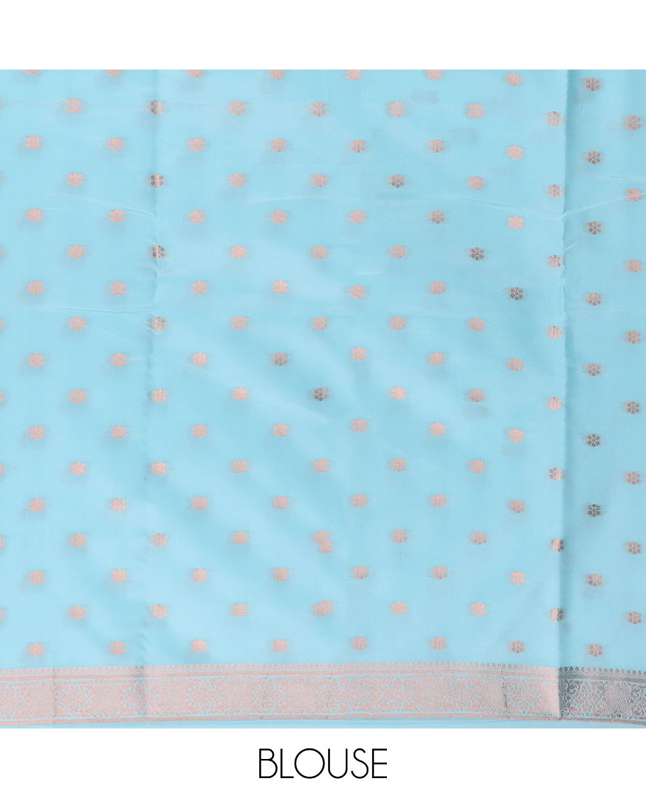 Blue butter silk saree with chakram zari buttas, zari border & self-pallu of traditional designs