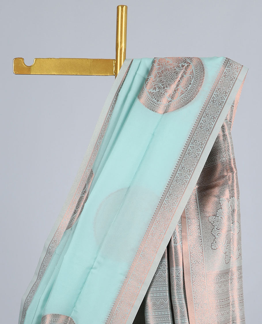 Blue butter silk saree with chakram zari buttas, zari border & self-pallu of traditional designs