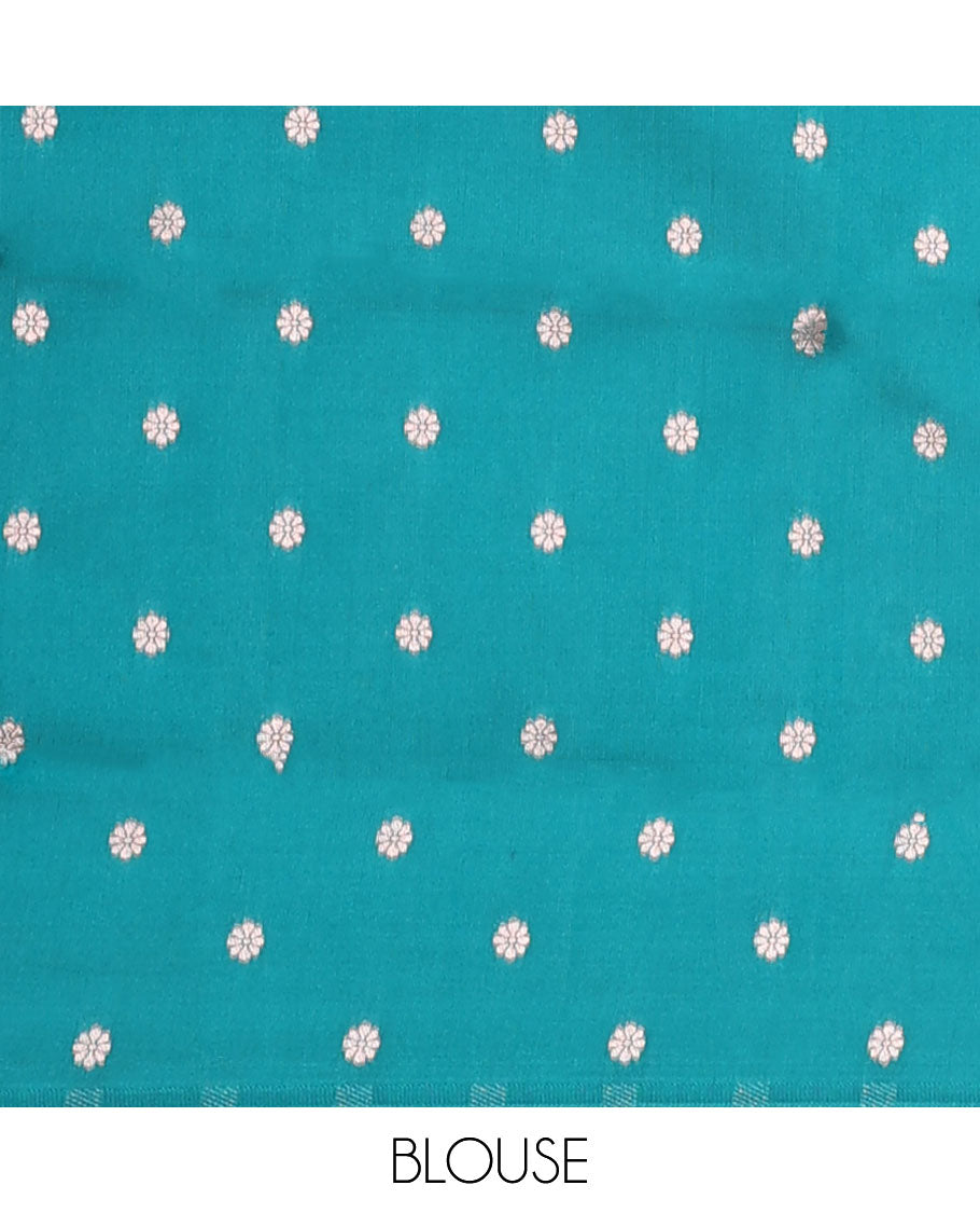 Maroon butter silk saree with zari buttas, contrast zari border of paisley & floral creeper & intricate pallu