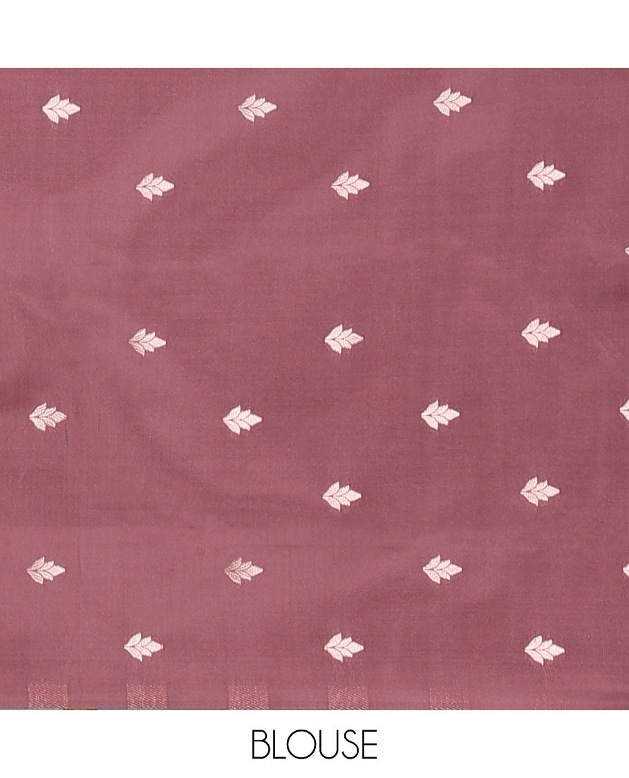 Borderless brown butter silk saree with zari buttas, contrast pallu of intricate designs in zari