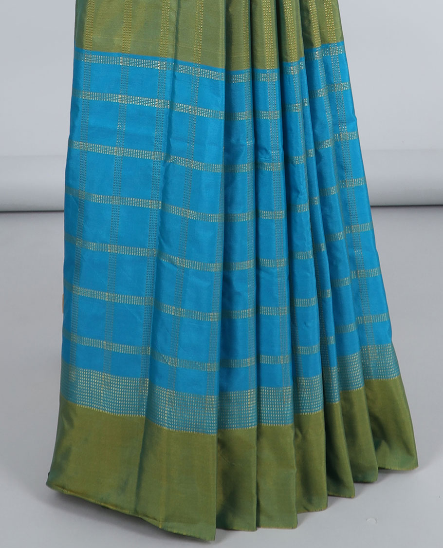Multi-color zari checked design arani gift saree, contrast plain border & pallu of zari checked design