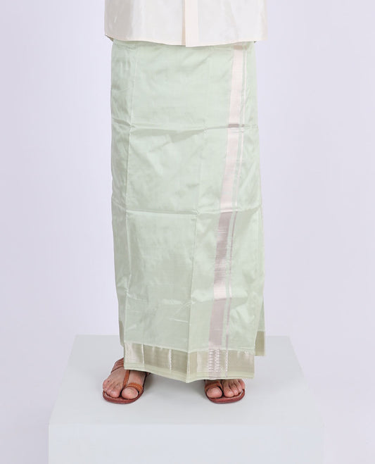 Pale green kanchipuram pure silk double-layer dhoti with kuyil kann zari border