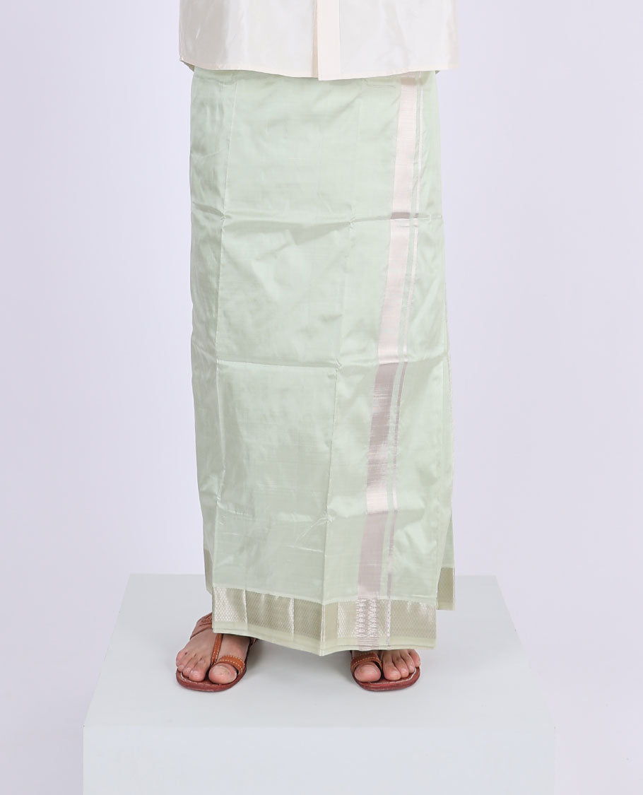 Pale green kanchipuram pure silk double-layer dhoti with kuyil kann zari border
