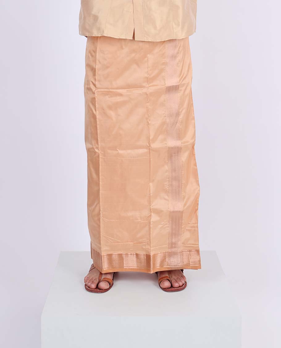 Bronze color Kanchipuram wedding pure silk kuyil kann zari border double-layer dhoti