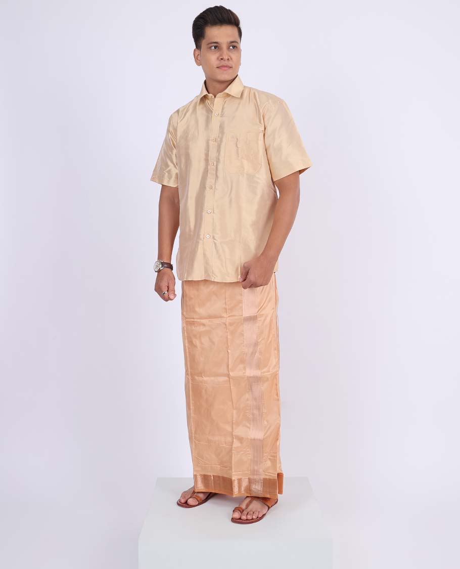 Bronze color Kanchipuram wedding pure silk kuyil kann zari border double-layer dhoti