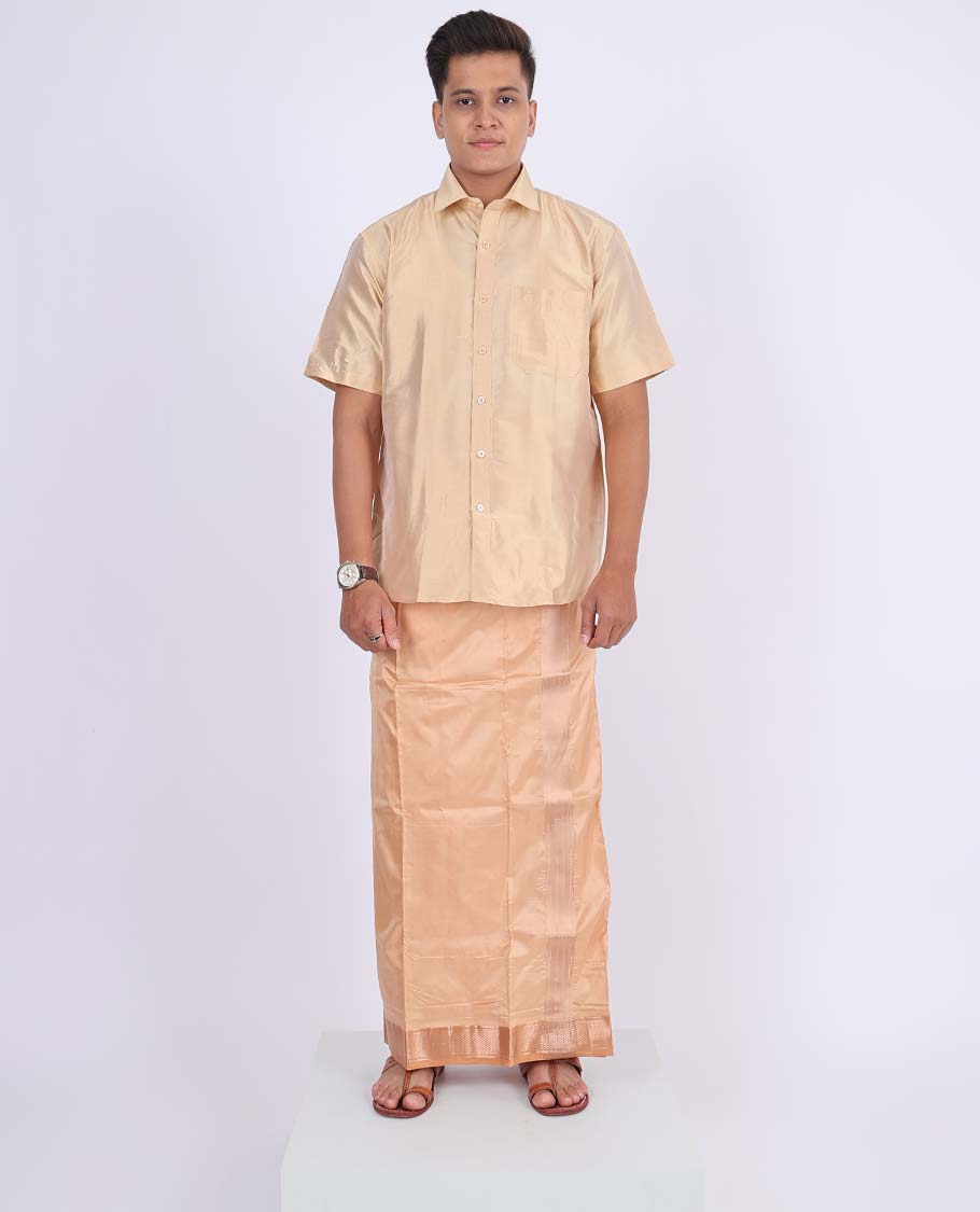 Bronze color Kanchipuram wedding pure silk kuyil kann zari border double-layer dhoti