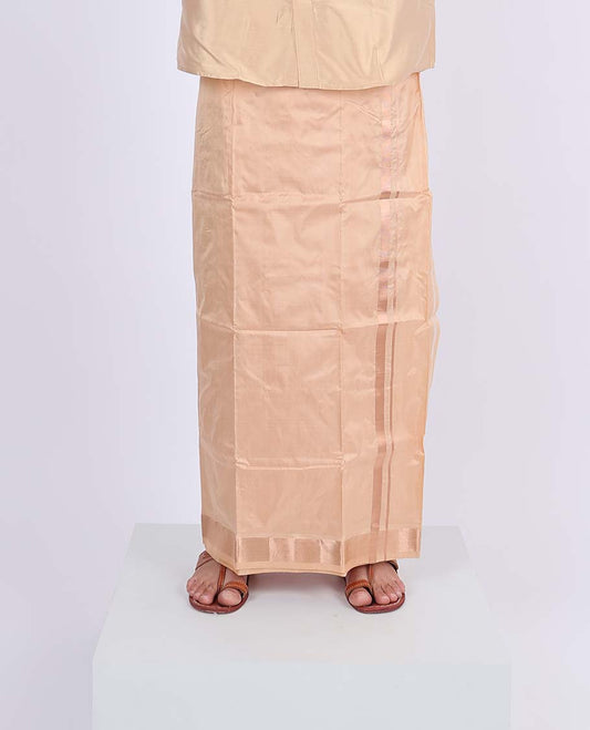 Bronze Kanchipuram pure silk double-layer dhoti with zari border