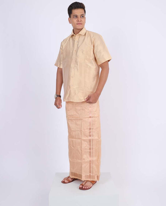 Bronze Kanchipuram pure silk double-layer dhoti with zari border