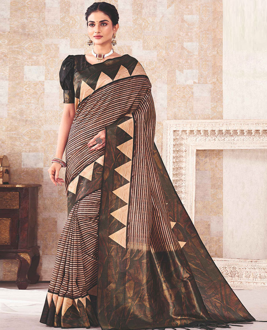 Black striped saree, vidarbha border & pallu of abstract designs