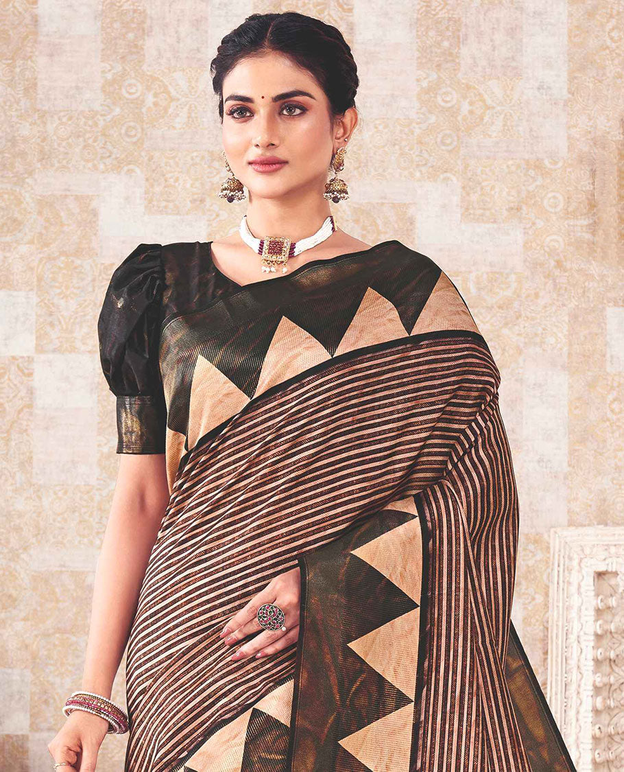 Black striped saree, vidarbha border & pallu of abstract designs