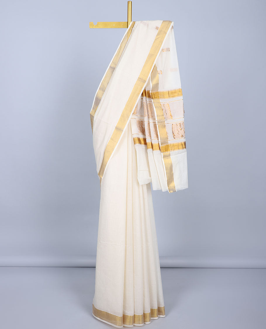 Borderless blue zari buttas and paisleys soft silk saree, zari woven pallu of intricate designs main image 0