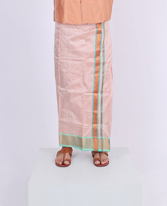 Pink zari border double-layer kanchipuram wedding pure silk dhoti