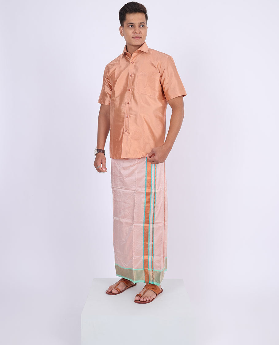 Pink zari border double-layer kanchipuram wedding pure silk dhoti