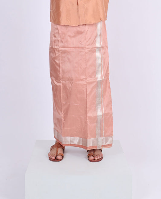 Rose gold kuyil kann zari border double-layer kanchipuram wedding pure silk dhoti