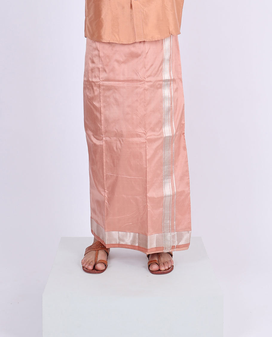 Rose gold kuyil kann zari border double-layer kanchipuram wedding pure silk dhoti