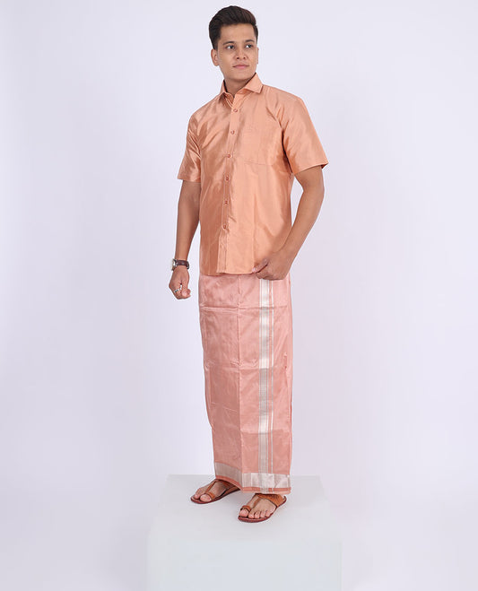 Rose gold kuyil kann zari border double-layer kanchipuram wedding pure silk dhoti