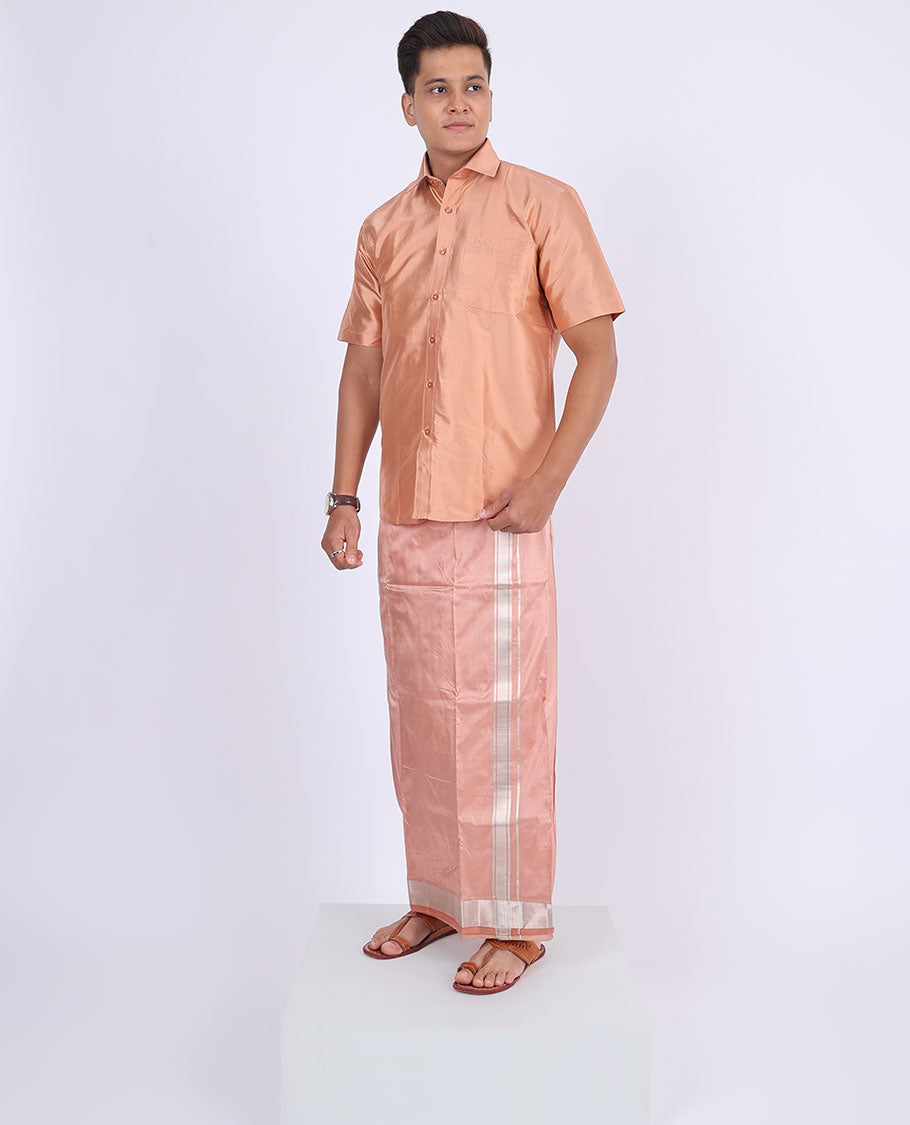 Rose gold kuyil kann zari border double-layer kanchipuram wedding pure silk dhoti
