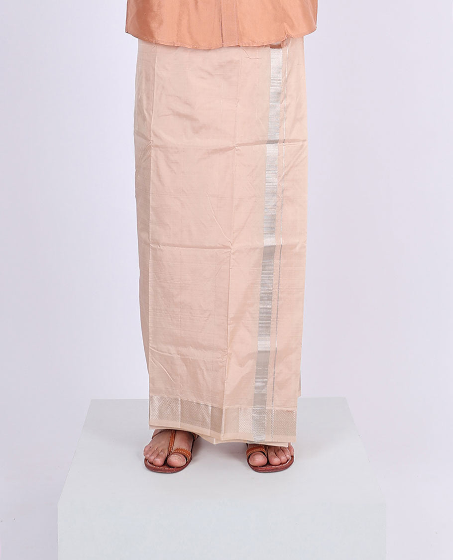 Light sandal kuyil kann zari border double-layer kanchipuram wedding pure silk dhoti