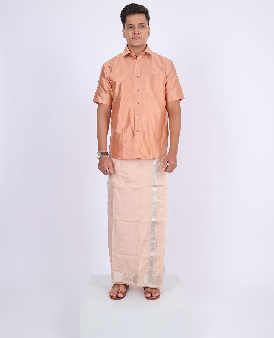 Light sandal kuyil kann zari border double-layer kanchipuram wedding pure silk dhoti