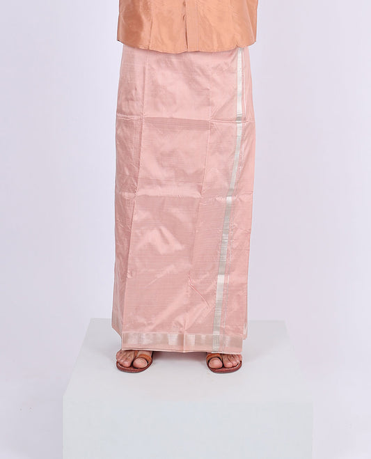 Rose gold kuyil kann zari border double-layer kanchipuram wedding pure silk dhoti