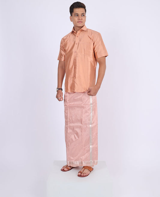 Rose gold kuyil kann zari border double-layer kanchipuram wedding pure silk dhoti