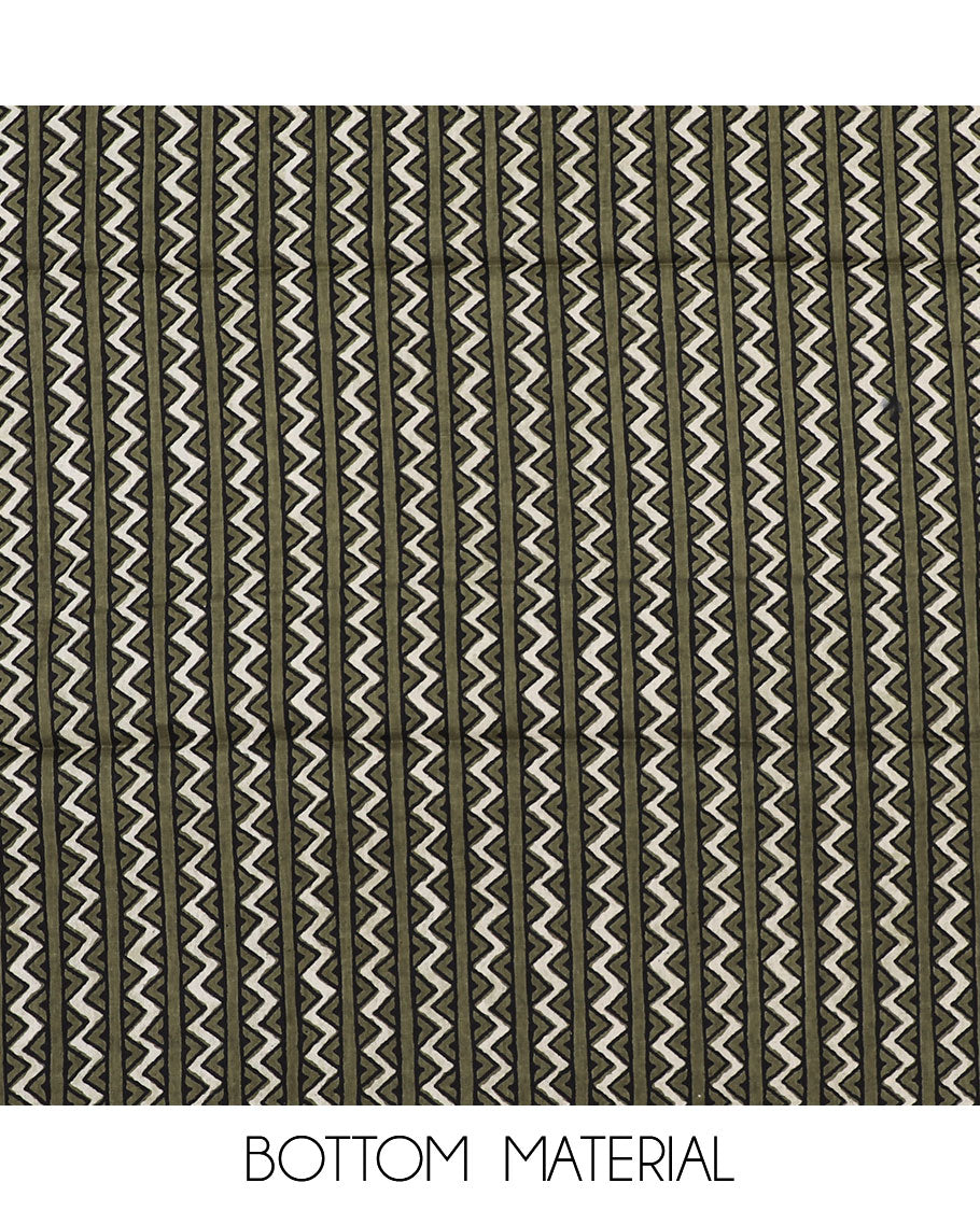Green Jaipur cotton material chudidhar,floral motif printed top,chevron stripes printed bottom & chevron printed dupatta