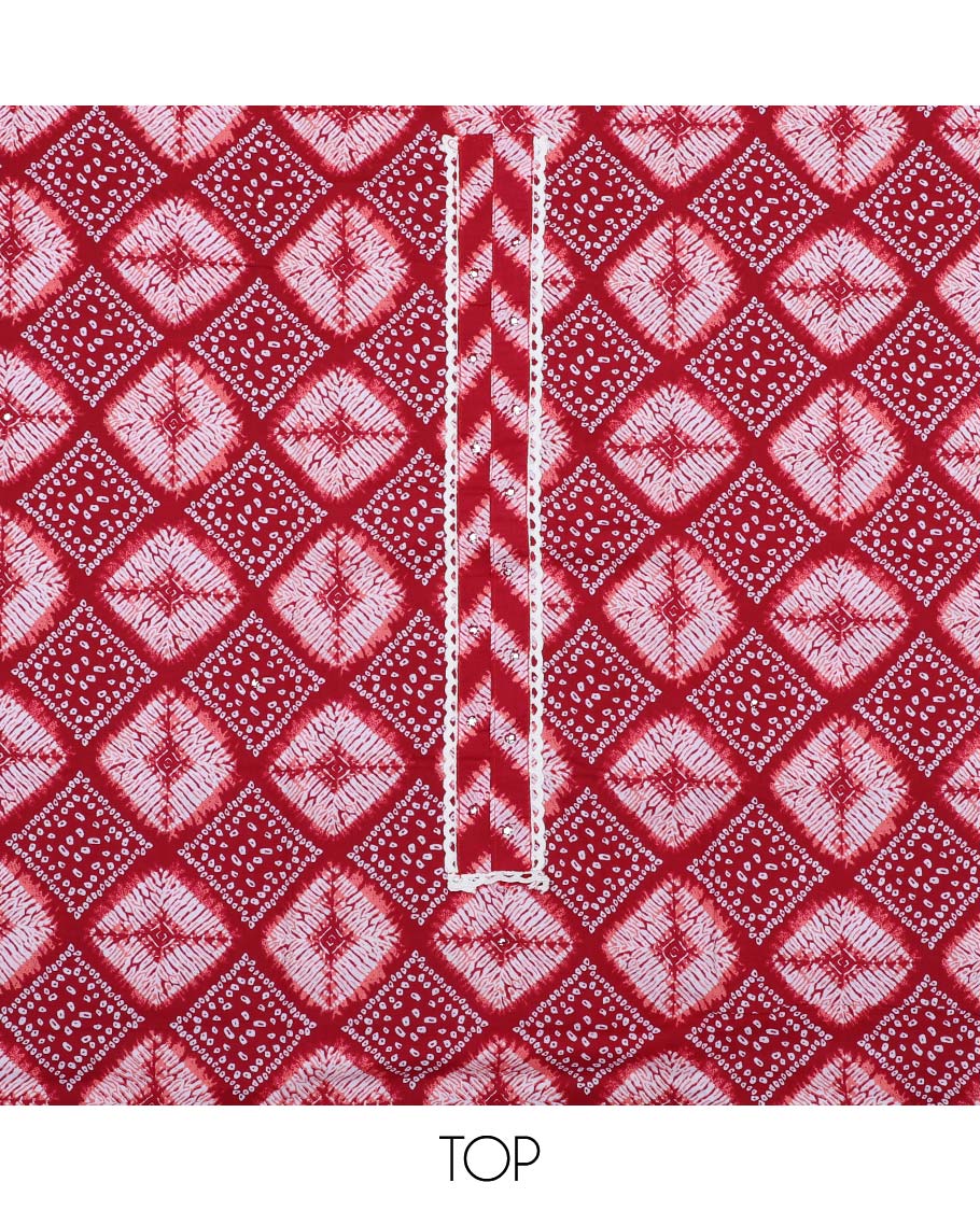 Maroon Jaipur cotton material chudidhar set, intricately printed top, printed bottom & dupatta of lehariya stripes
