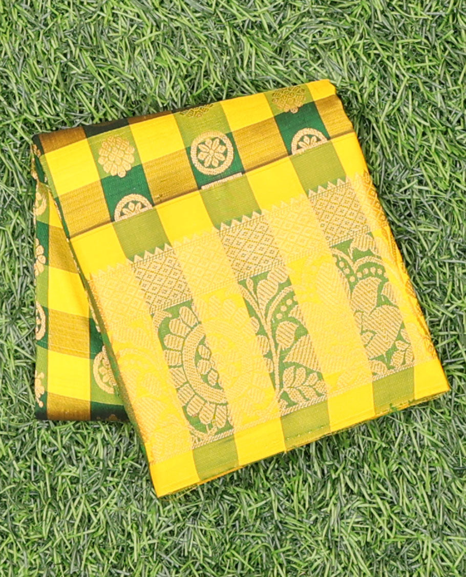 Multi-color checked with zari buttas navarathna pavadai material, traditional zari border & contrast zari design blouse