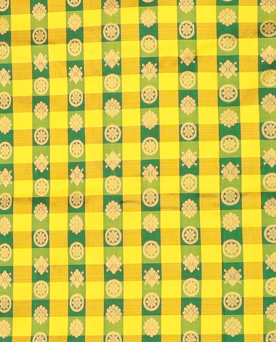 Multi-color checked with zari buttas navarathna pavadai material, traditional zari border & contrast zari design blouse