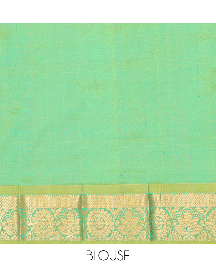 Multi-color checked with zari buttas navarathna pavadai material, traditional zari border & contrast zari design blouse