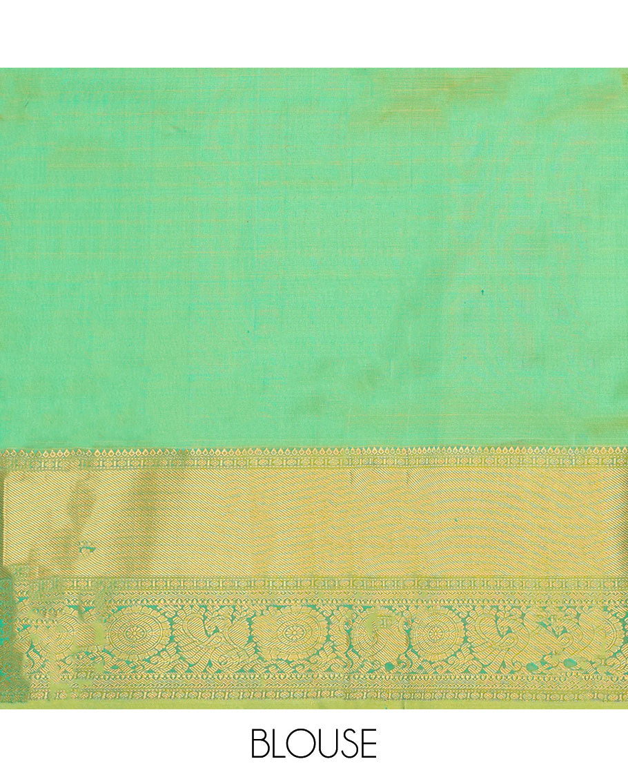 Blue zari design navarathna pavadai material, contrast blouse & border of traditional zari designs