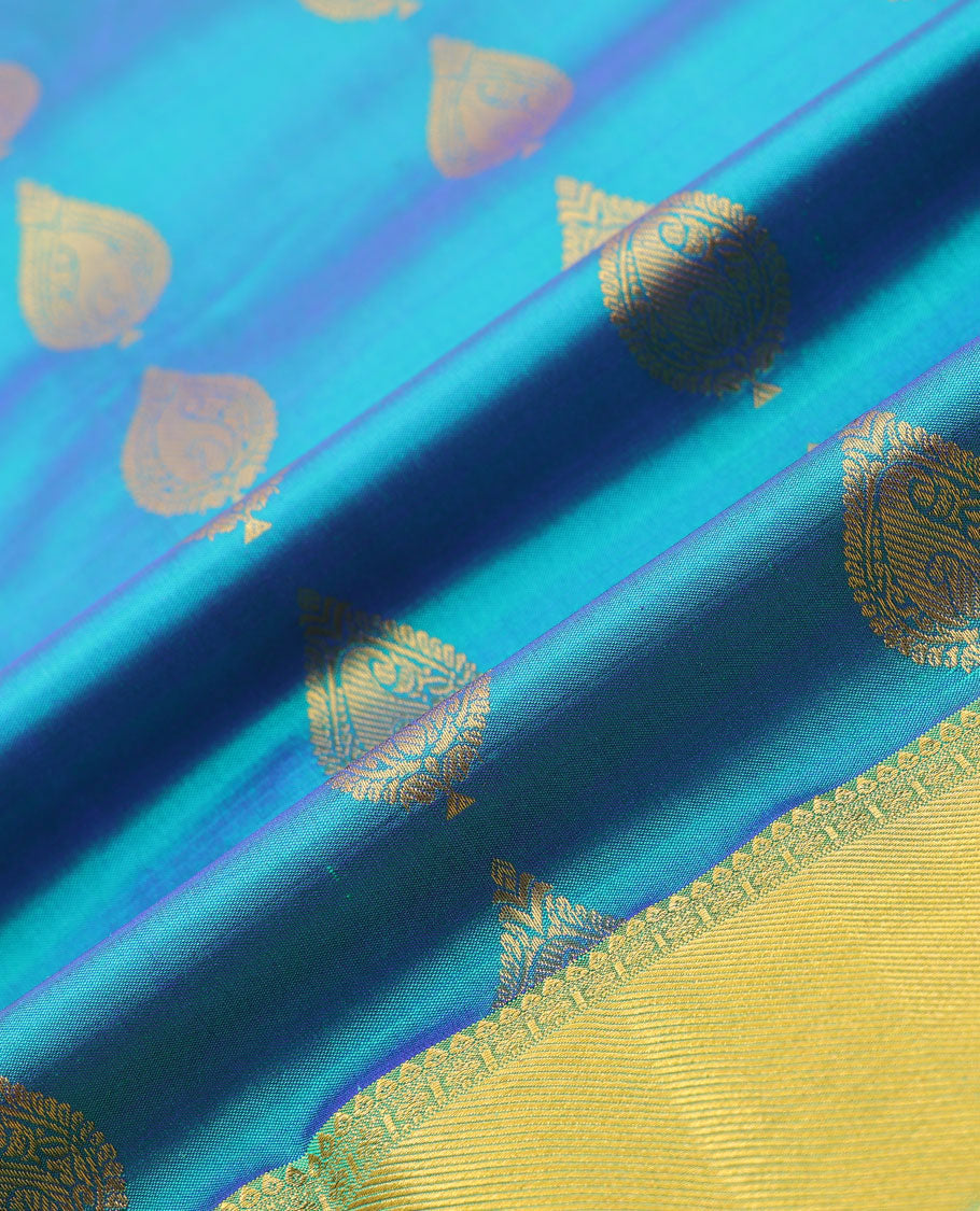 Blue zari design navarathna pavadai material, contrast blouse & border of traditional zari designs