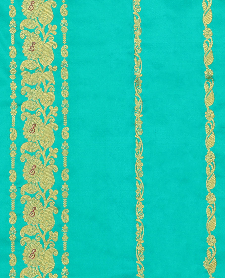 Turquoise zari designs navarathna pavadai material, contrast blouse & traditional zari design border