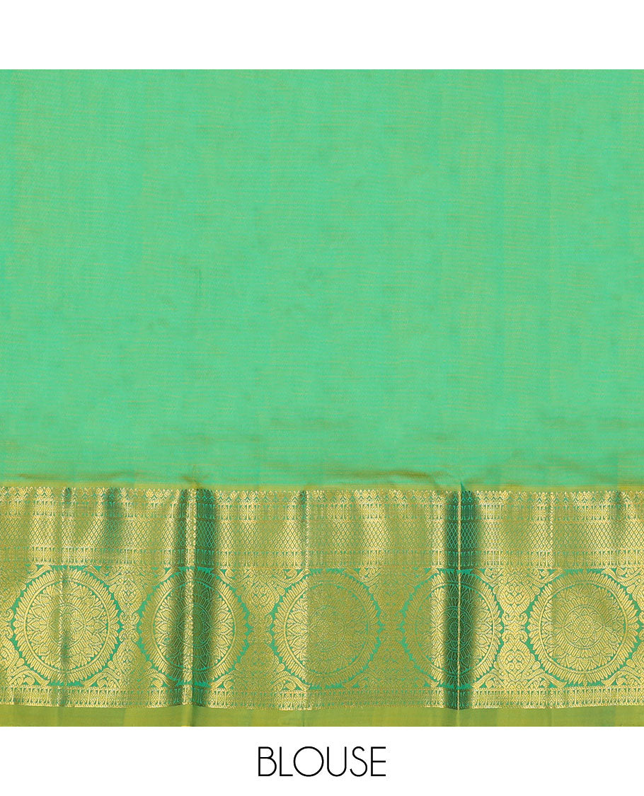 Turquoise zari designs navarathna pavadai material, contrast blouse & traditional zari design border