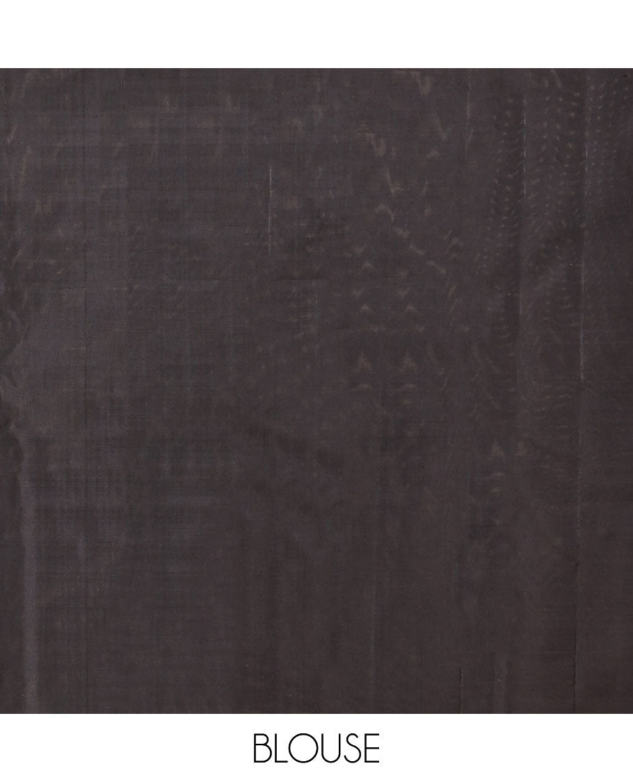 Borderless brown silk saree with zari buttas, self-pallu of thilakam,diamond & dhavana kodi