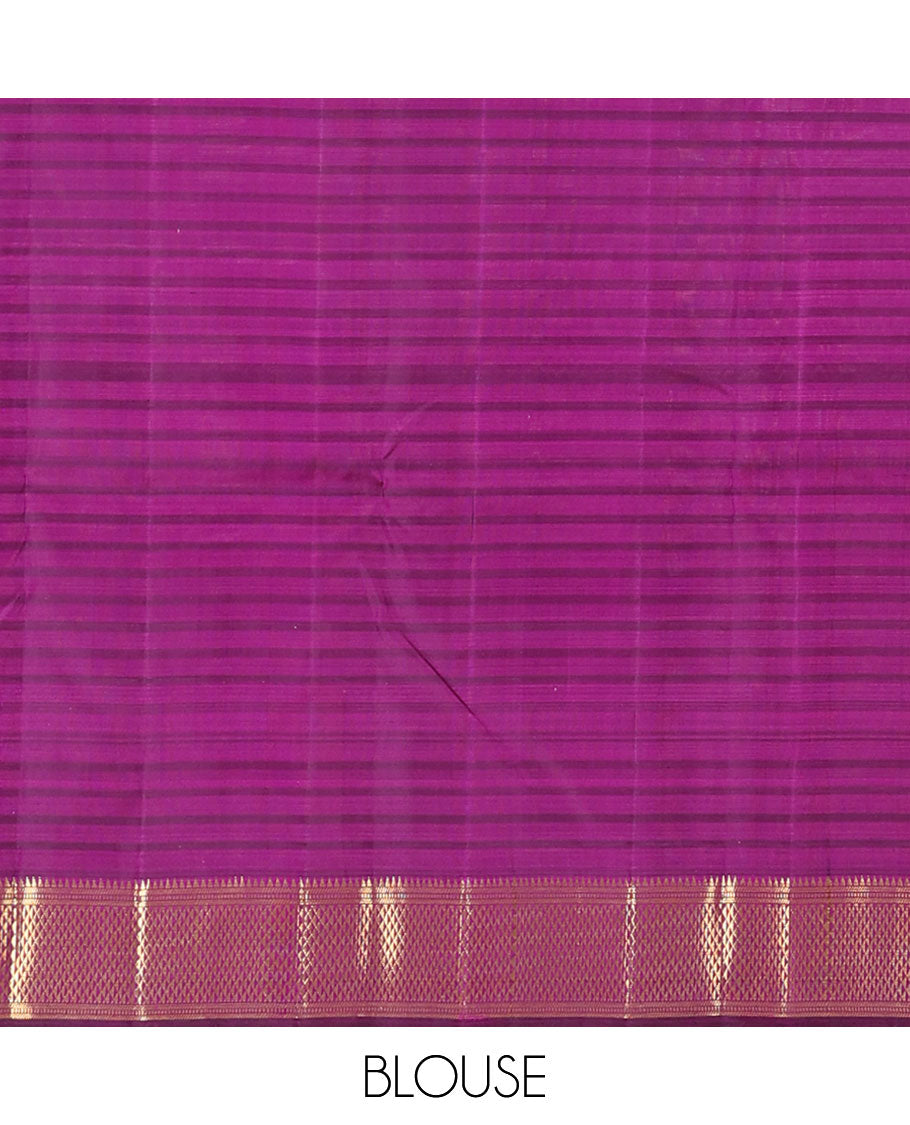 Purple checked silk saree with zari buttas, zari border of rekku,muthu,banaras & ara maadam & pallu of intricate designs