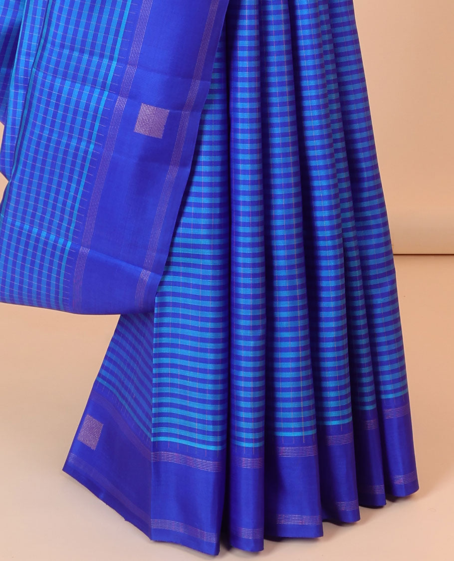 Blue striped silk saree with zari stripes, self-border of stripes & pallu of zari stripes