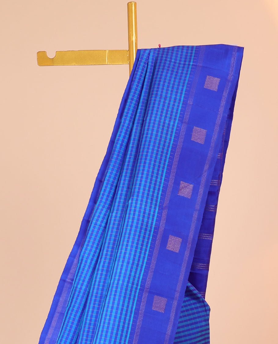 Blue striped silk saree with zari stripes, self-border of stripes & pallu of zari stripes